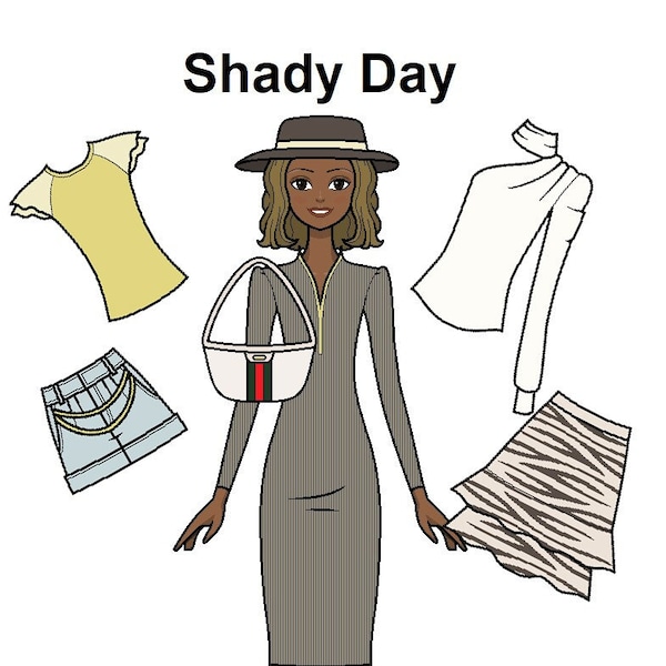 Shady Day Paper doll - Printable Paper Doll -  Zip dress - Zebra print - black doll - Coloring pages