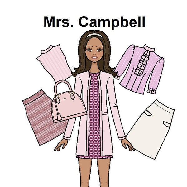 Mrs. Campbell Paper doll - Printable Paper Doll - 60s fashion - Coloring page