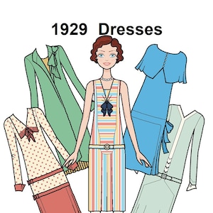 1929 Dresses Paper doll - Printable Paper Doll - Vintage dress - retro fashion - 1920&#39;s fashion - Red hair doll - Coloring pages
