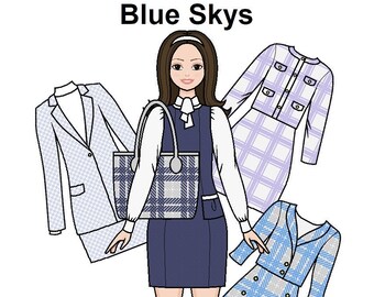 Blue Skys Paper doll - Printable Paper Doll - Tweed suit fashion clothes Paper Doll - Coloring pages