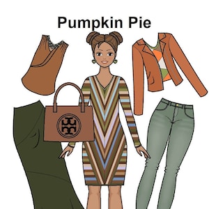Pumpkin Pie Papierpuppe - Wintermode - Kurvige Druckbare Papierpuppe - Malvorlagen