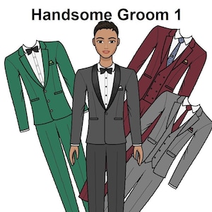 Handsome Groom 1 Printable Male Paper Doll - Wedding Hispanic Paper Doll - Latino paper doll - Doll Suits - Coloring pages