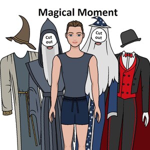 Magical Moment Papierpuppe - Zauberer Halloween Kostüm - Ausdruckbare männliche Papierpuppe - Papierpuppe - Zaubererkostüm - Malvorlagen