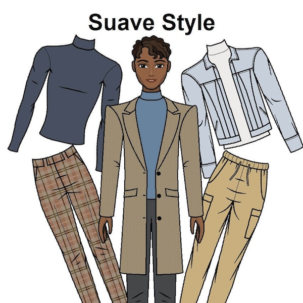 Suave Style Paper doll - Printable Male Paper Doll - Winter fashion - Retro fashion - Black Paper Doll - African paper doll - Coloring pages