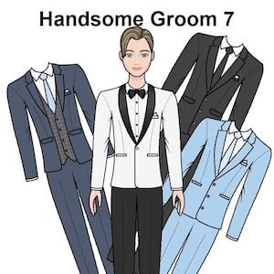 Handsome Groom 7 Printable Male Paper Doll - Wedding Paper Doll - Blond Groom - Doll Suits - Coloring pages
