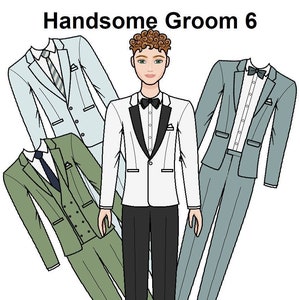 Handsome Groom 6 Printable Male Paper Doll - Wedding Paper Doll - Doll Suits - Red hair Groom - Coloriages
