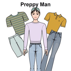 Preppy Man - Printable Male Paper Doll - Asiatische Puppe - Malvorlagen