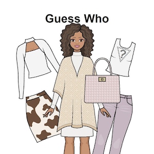 Guess Who Papierpuppe - Curvy Printable Paper Doll - High-End-Mode - Afrikanische Puppe - Gemischte Rasse - Hispanische Papierpuppe - Malvorlagen -