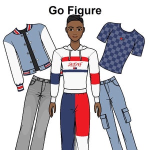 Go Figure Printable Male Paper Doll - Lässige und bequeme Mode - High-End-Mode - Schwarze asiatische Papierpuppe - Malvorlagen
