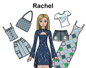 Rachel Paper Doll - Pear body shape - Casual fashion - Blonde Paper Doll - Coloring pages -