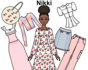 Nikki Paper Doll - Pear body shape - Casual fashion - Black Paper Doll - Coloring pages -