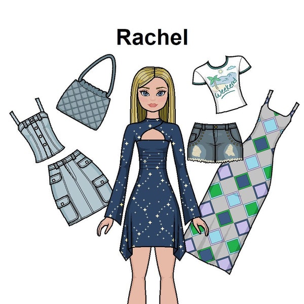 Rachel Paper Doll - Pear body shape - Casual fashion - Blonde Paper Doll - Coloring pages -