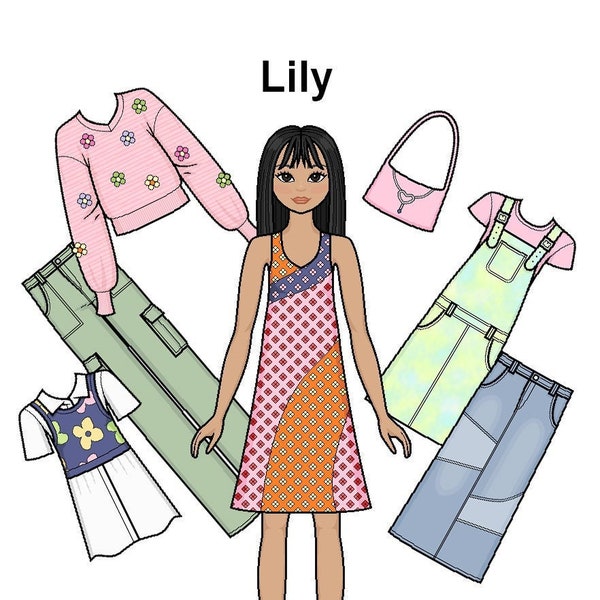 Lilly Paper Doll - Apple body shape - Casual fashion - Asian Paper Doll - Coloring pages -