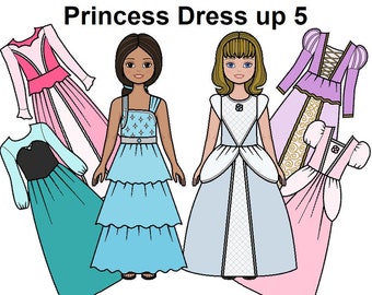 Princess Dress-Up 5 Papierpuppe - Printable Paper Doll - Prinzessin kleidet sich an - Latina Puppe - Hispanic Puppe - Malvorlagen -