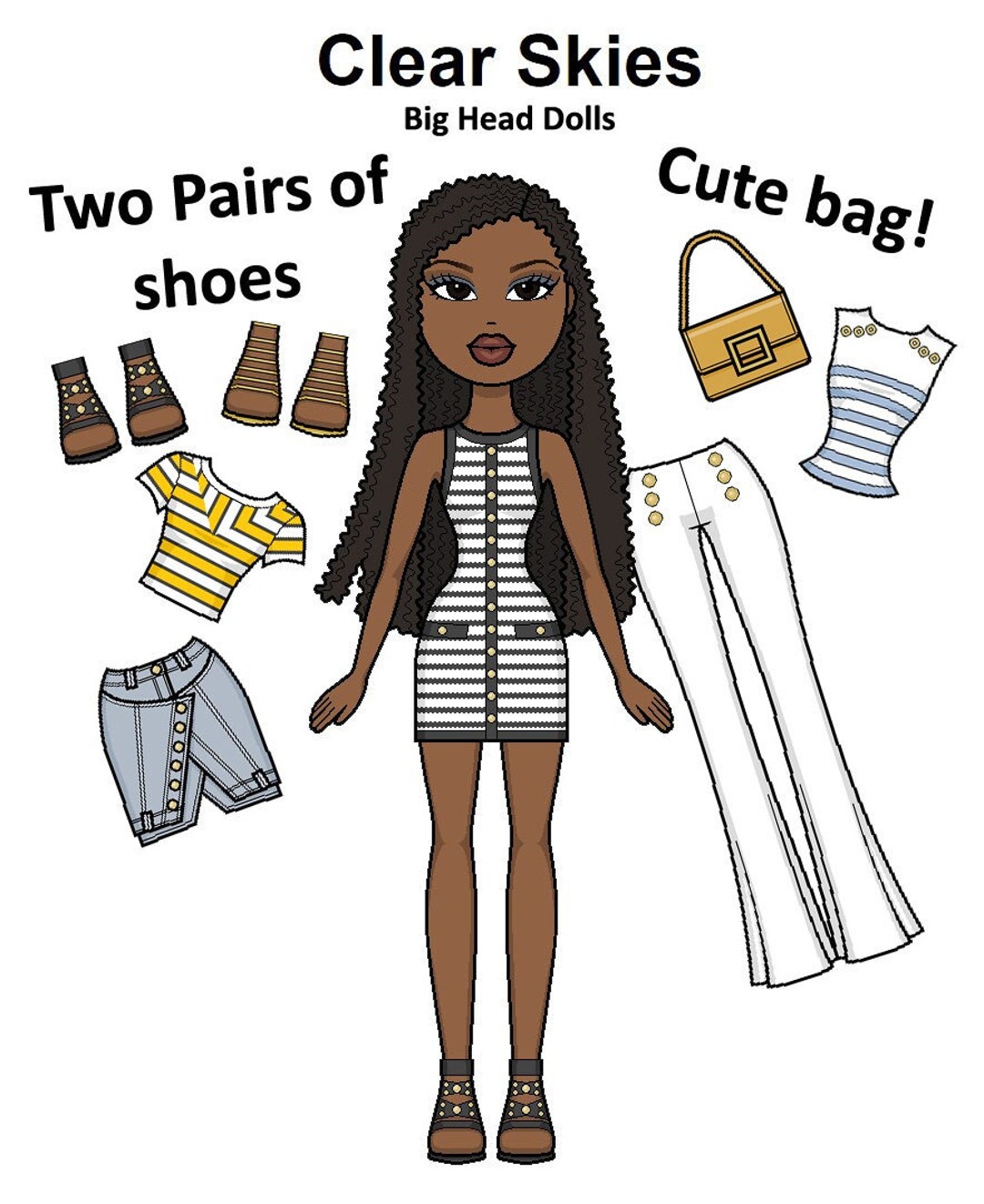 Clear Skies Printable Paper Doll Big Heads - Black Doll - Fun Sailor ...