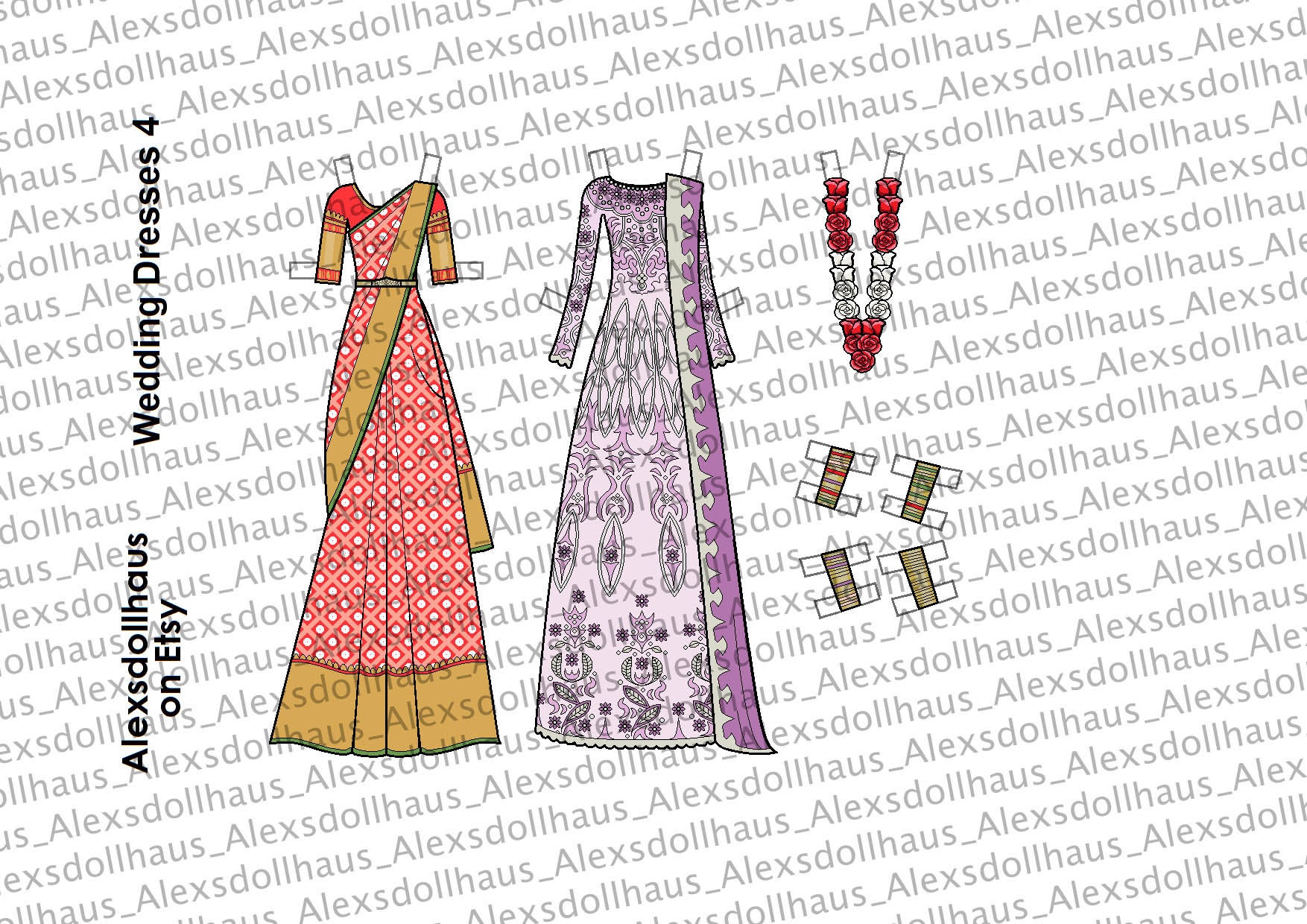 Wedding Dresses 4 Printable Paper Doll Indian india - Etsy