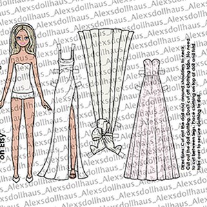 Wedding Dresses 6 Paper Doll - Printable Paper Doll - Blonde Bride ...