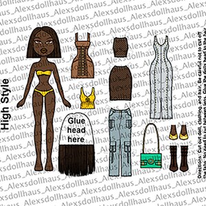 High Style Printable Paper Doll Big Heads - Black Doll - High End ...