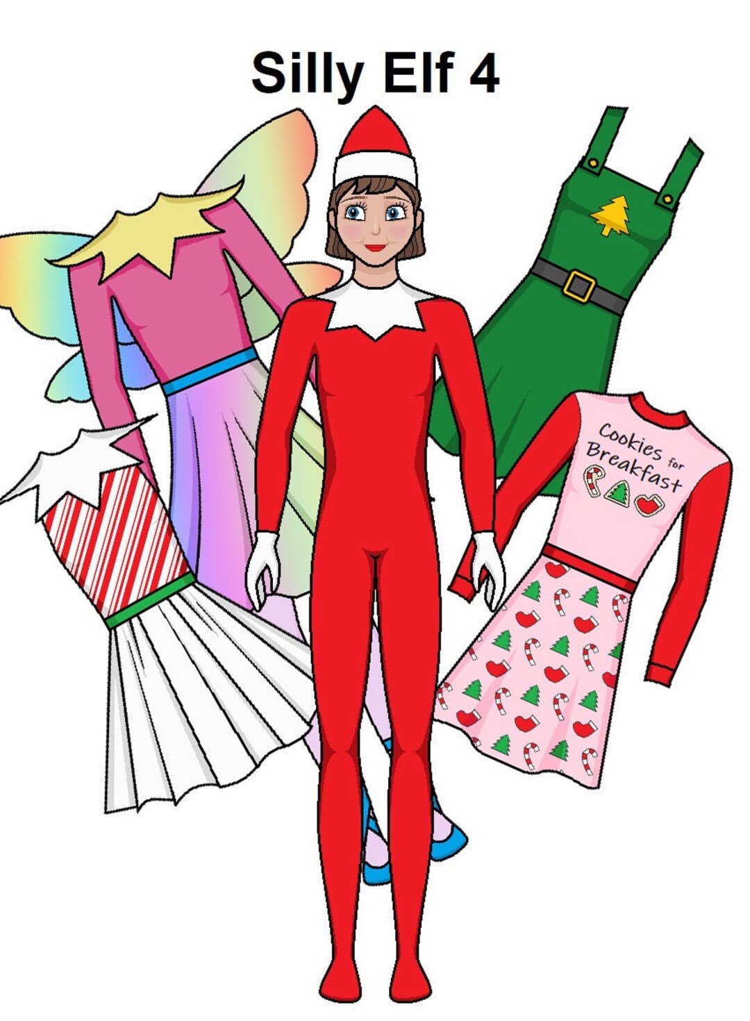 Silly Elf 4 Printable Paper Doll Christmas Lady Elf Xmas Fashion Robe