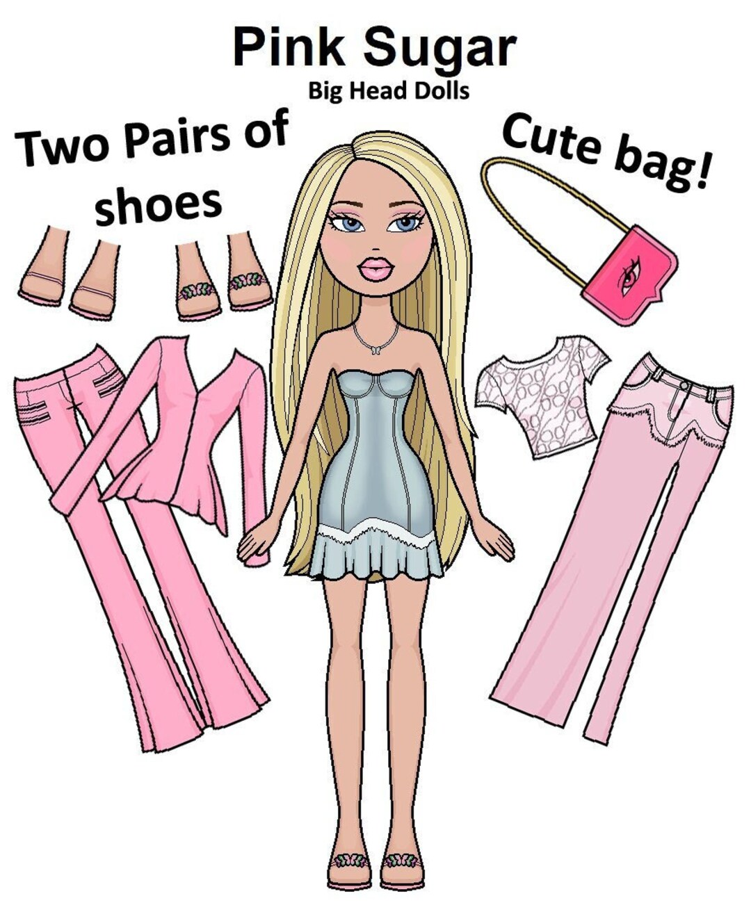 Pink Sugar Printable Paper Doll Big Heads - Blonde Doll - Lux High End ...