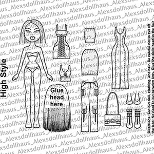 High Style Printable Paper Doll Big Heads - Black Doll - High End ...