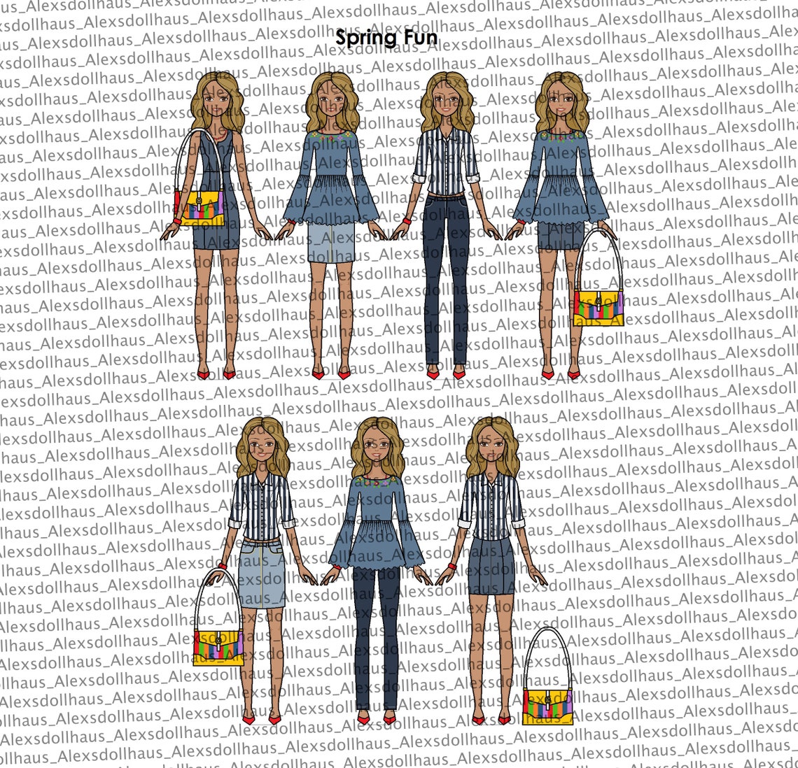 Spring Fun Paper Doll Blonde Printable Paper Doll denim - Etsy