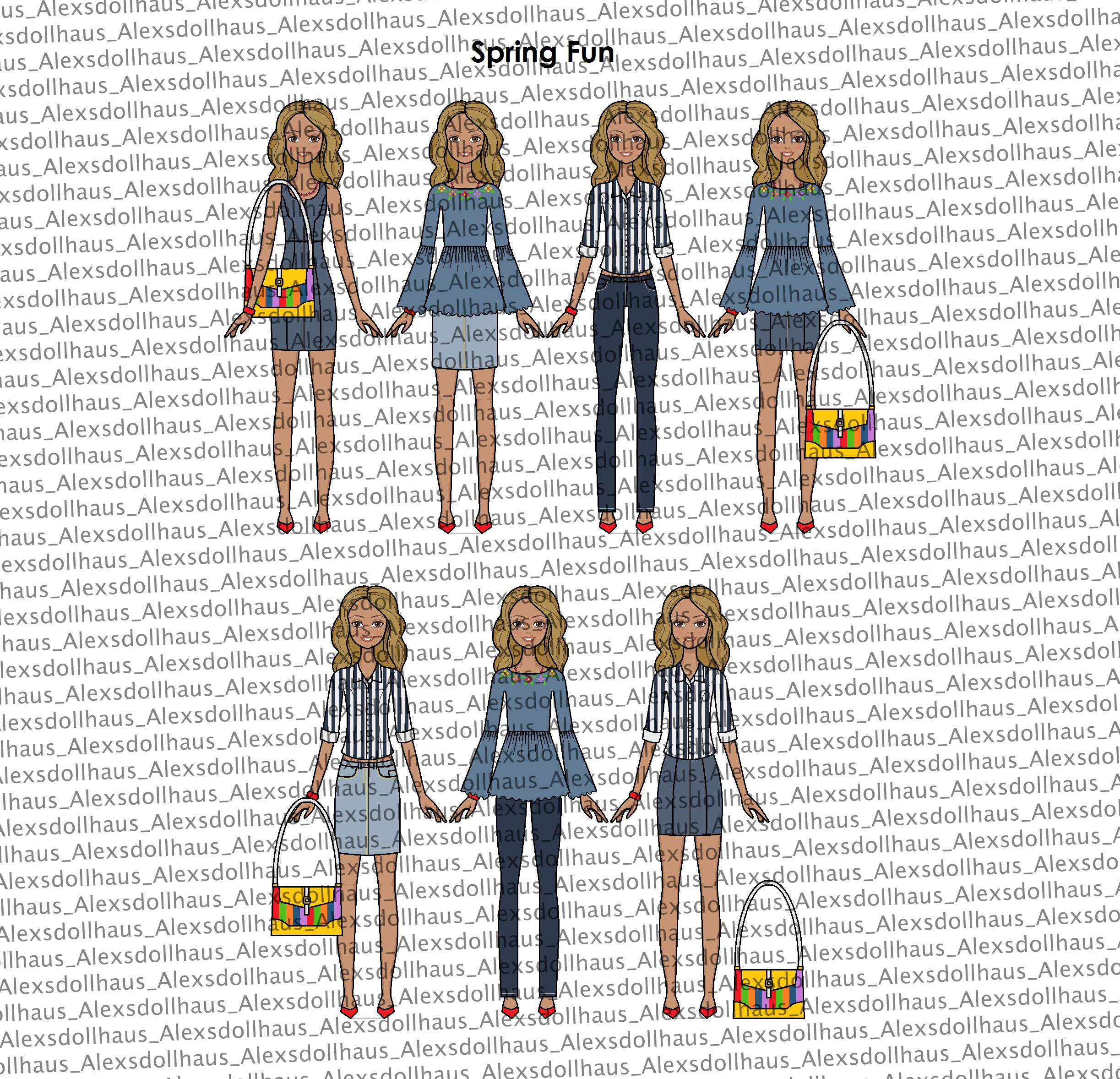 Spring Fun Paper Doll Blonde Printable Paper Doll denim - Etsy