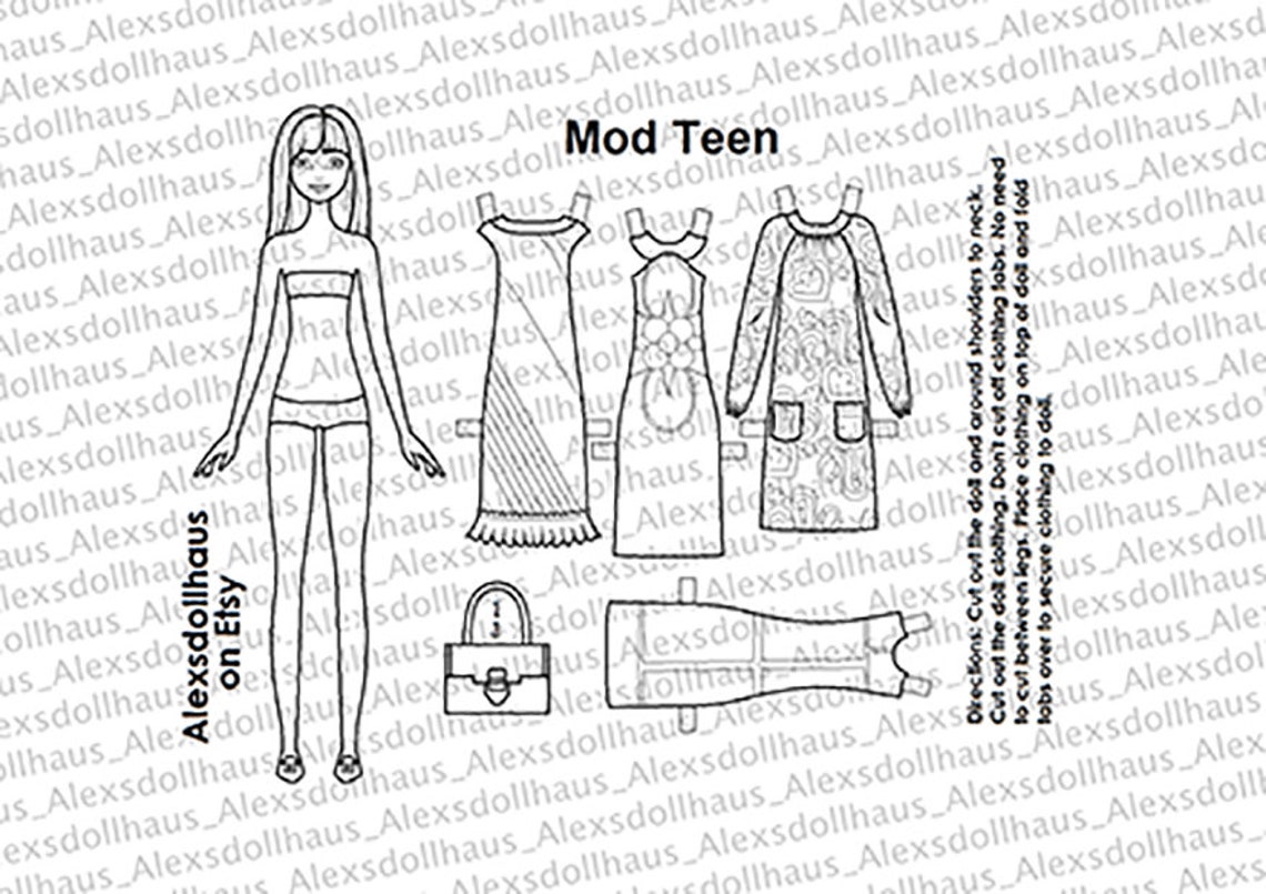 MOD Teen Paper Doll Printable Paper Doll 60's Fashion Etsy Finland