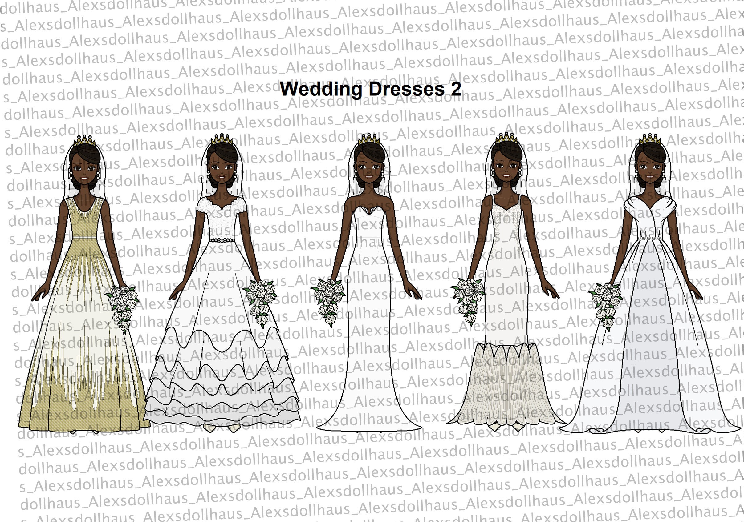 Wedding Dresses 2 Paper Doll Printable Paper Doll Black / - Etsy