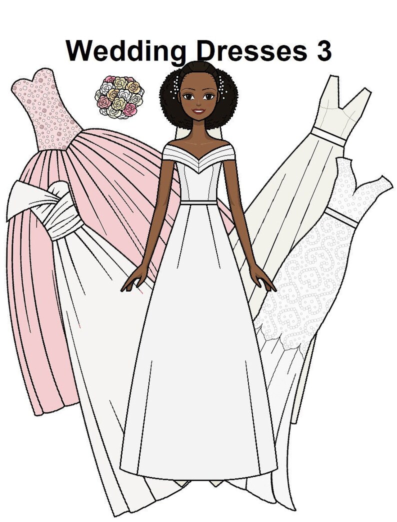 Wedding Dresses 3 Paper Doll Printable Paper Doll Black / - Etsy