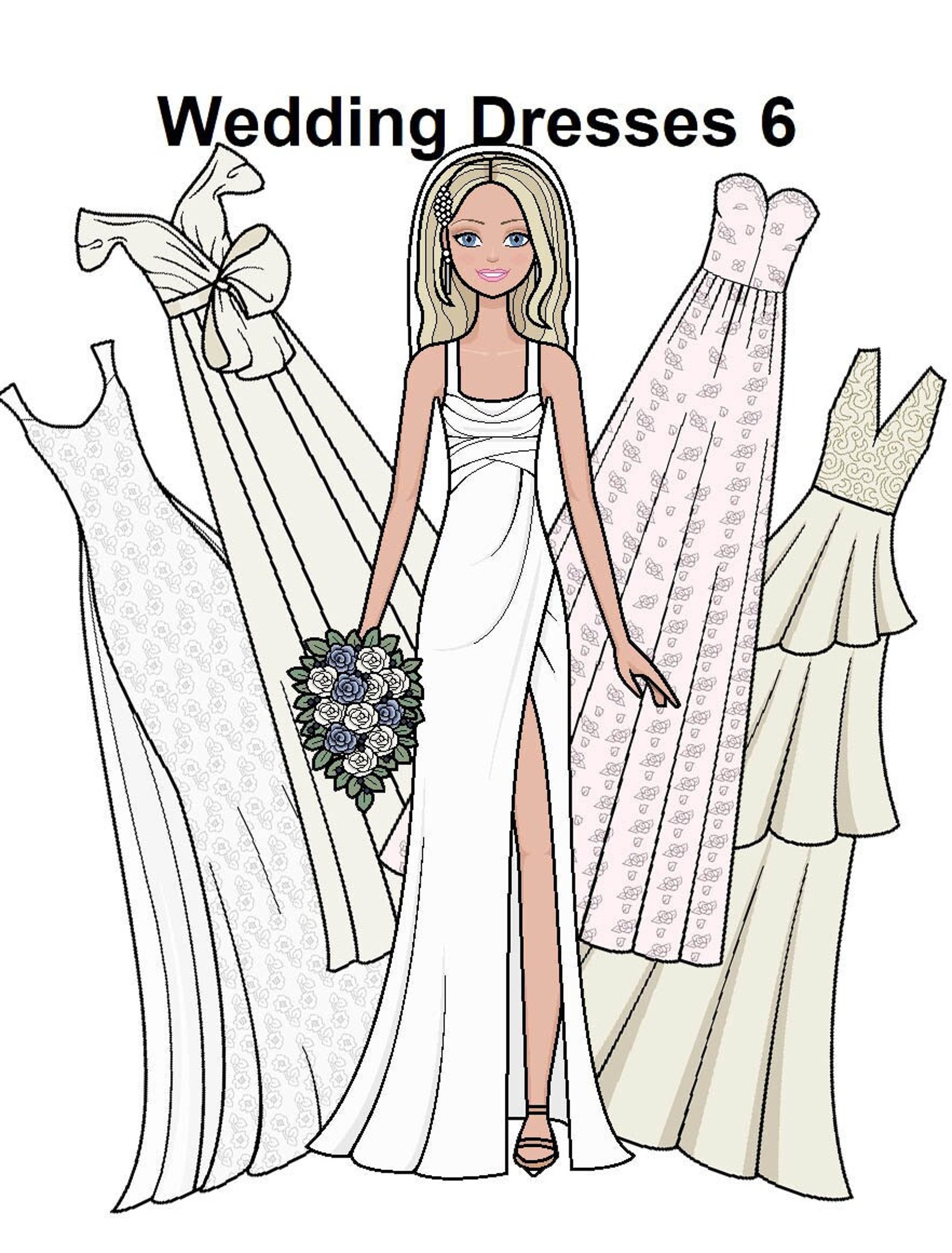 Wedding Dresses 6 Paper Doll Printable Paper Doll Blonde - Etsy