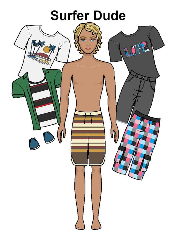 Surfer Dude Paper Doll Printable Male Paper Doll Blond Surfer
