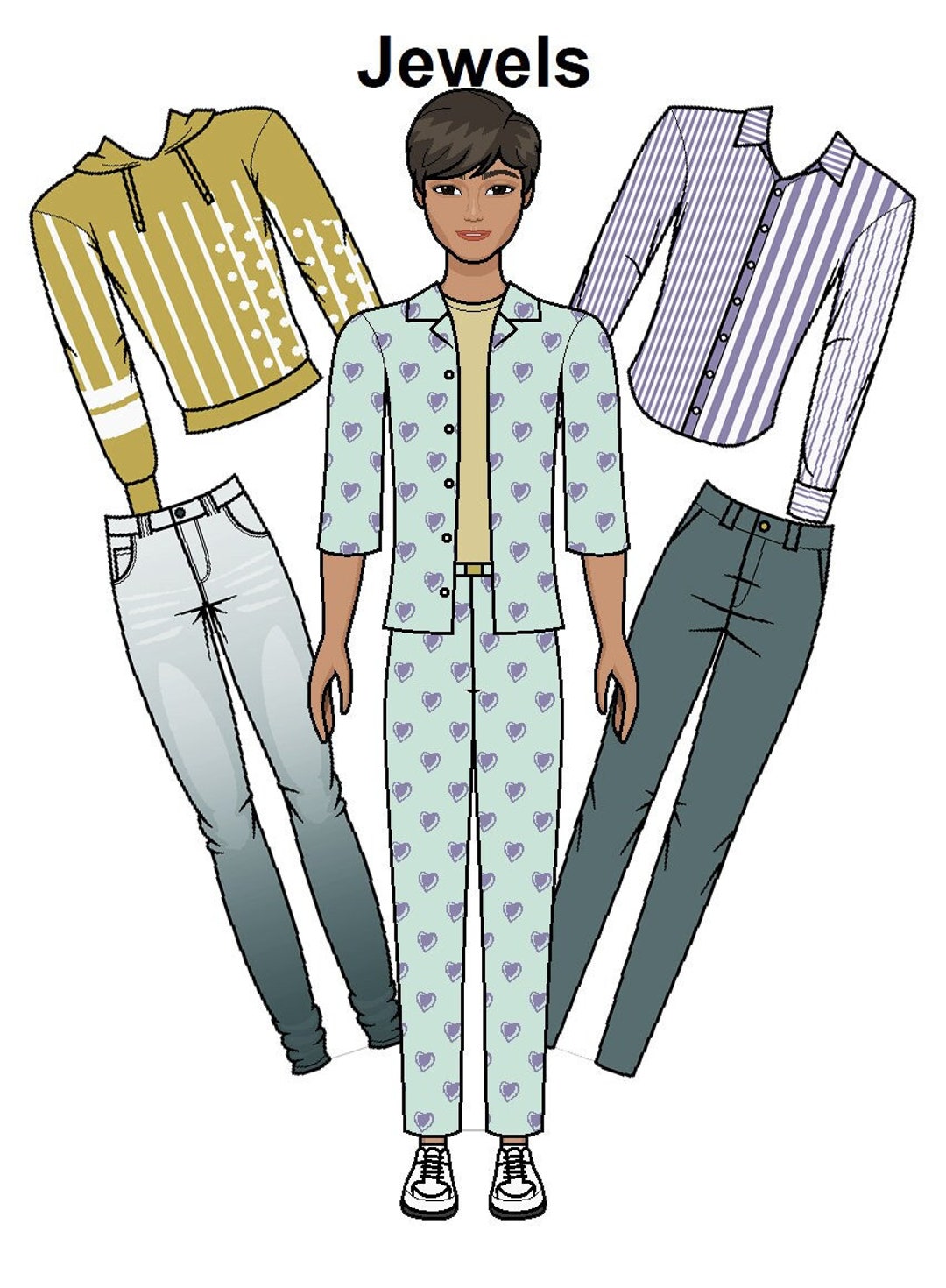 Jewels Printable Male Paper Doll Casual and Formal Fashion High-end ...