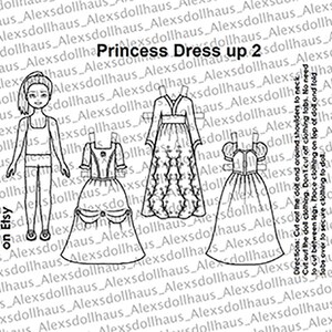 Princess Dress-Up 2 Paper doll Printable Paper Doll Princess dresses dress up black doll Asian doll Coloring pages image 7