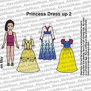 Princess Dress-Up 2 Paper doll Printable Paper Doll Princess dresses dress up black doll Asian doll Coloring pages image 5
