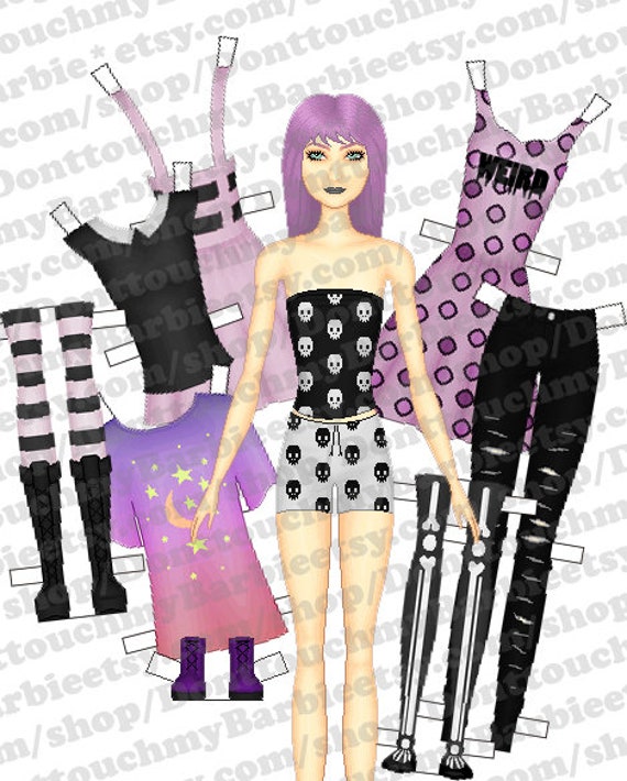 Pastel Goth Paper Doll Goth girl paper doll Purple hair | Etsy