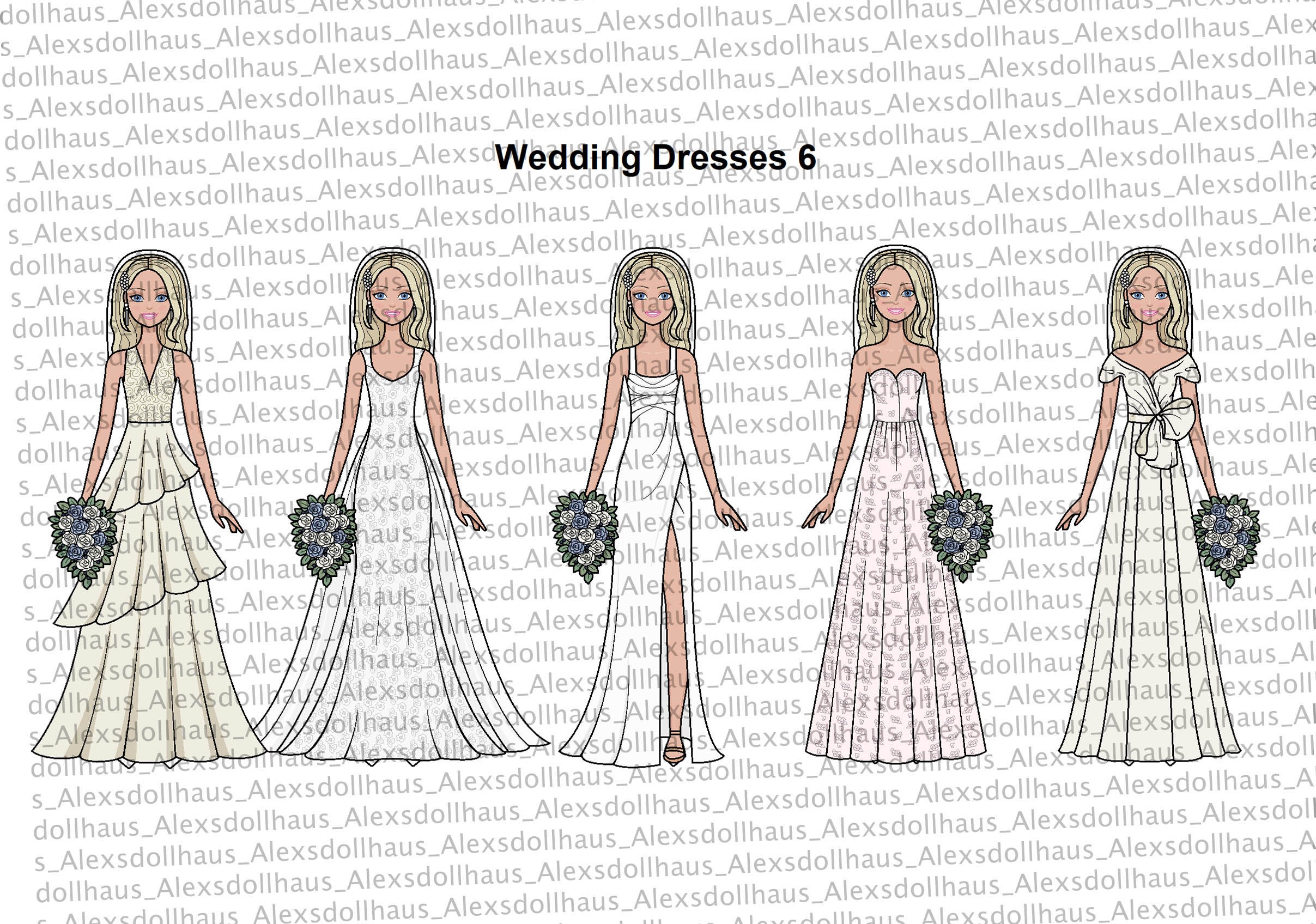 Wedding Dresses 6 Paper Doll Printable Paper Doll Blonde - Etsy