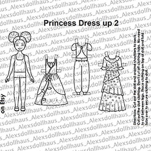 Princess Dress-Up 2 Paper doll Printable Paper Doll Princess dresses dress up black doll Asian doll Coloring pages image 6
