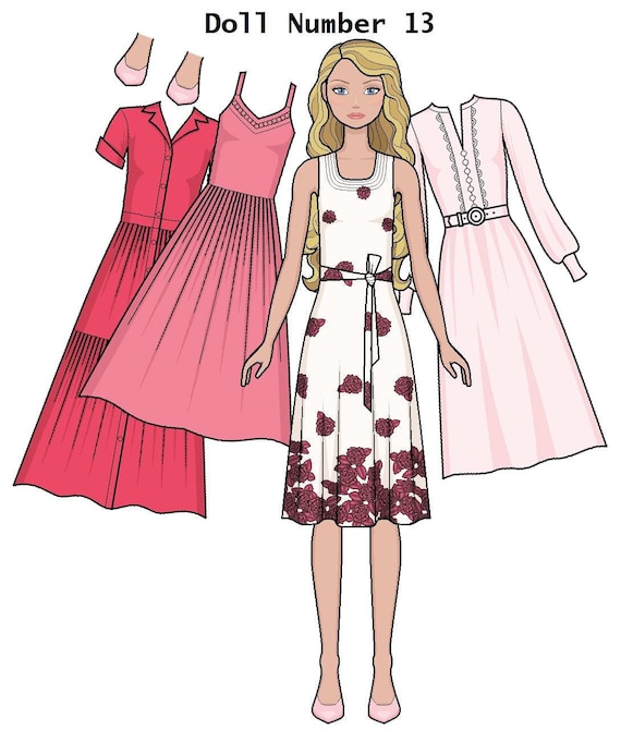 Buy Doll 13 Paper Doll Floral Rose Dress Pink Girly Fashion Printable Paper Doll Coloring Page Online in India Etsy