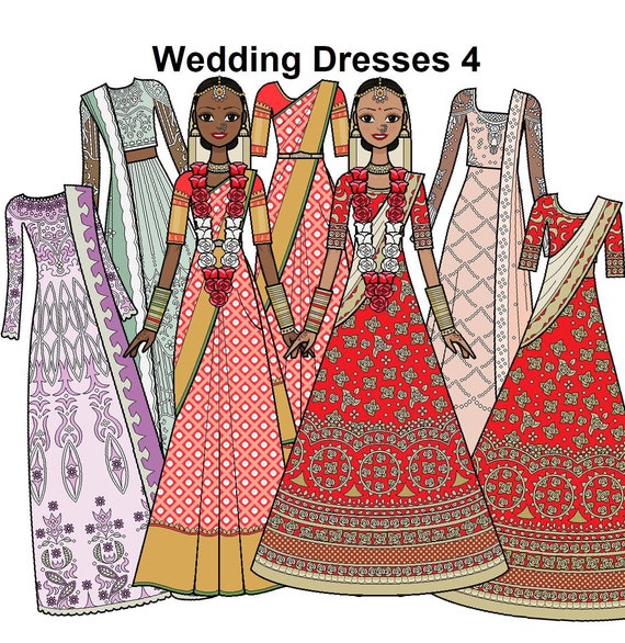 Wedding Dresses 4 Printable Paper Doll Indian india Traditional Bride Gown  Flower Necklace and Bracelets Coloring Pages - Etsy Israel