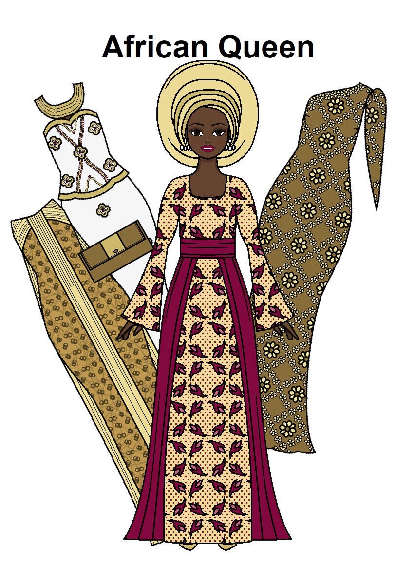 African Queen Curvy Printable Paper Doll Black Royalty Couture Fashion African Doll Black Paper Doll Coloring Pages Etsy