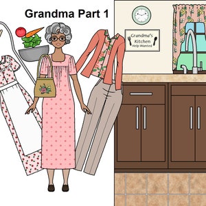 Oma Teil 1 Papierpuppe - Curvy Printable Paper Doll - Spielset - Hintergrund - Gemischte Rasse - Hispanic Paper Doll - Malvorlagen -