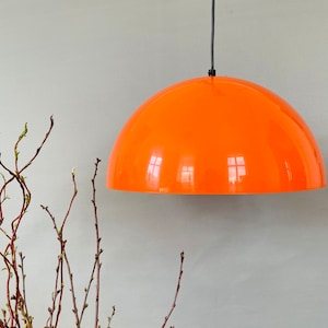 Beautiful orange vintage pendant light,  Danish Mid-century design,  1970s minimalistic ceiling lamp, classic lines, scandinaviandesign
