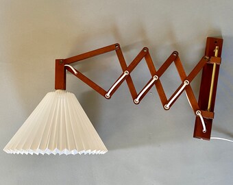 Reserved. Danish classic Teak scissor/ accordion wall lamp. Midcentury design. Extendable swing arm sconce