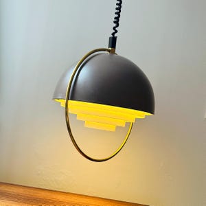 Large Danish ceiling lamp. Brown and white 1970s vintage pendant light.
