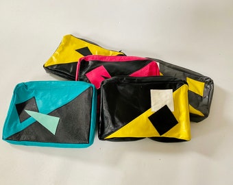 1980s Vintage leather clutch . Cool and colorful design.