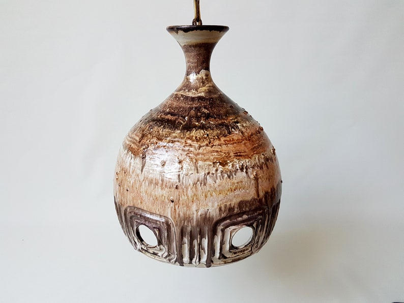 Large Danish Vintage Ceramic Pendant Light Bohemien Eclectic Style Mid Century Boho Lamp