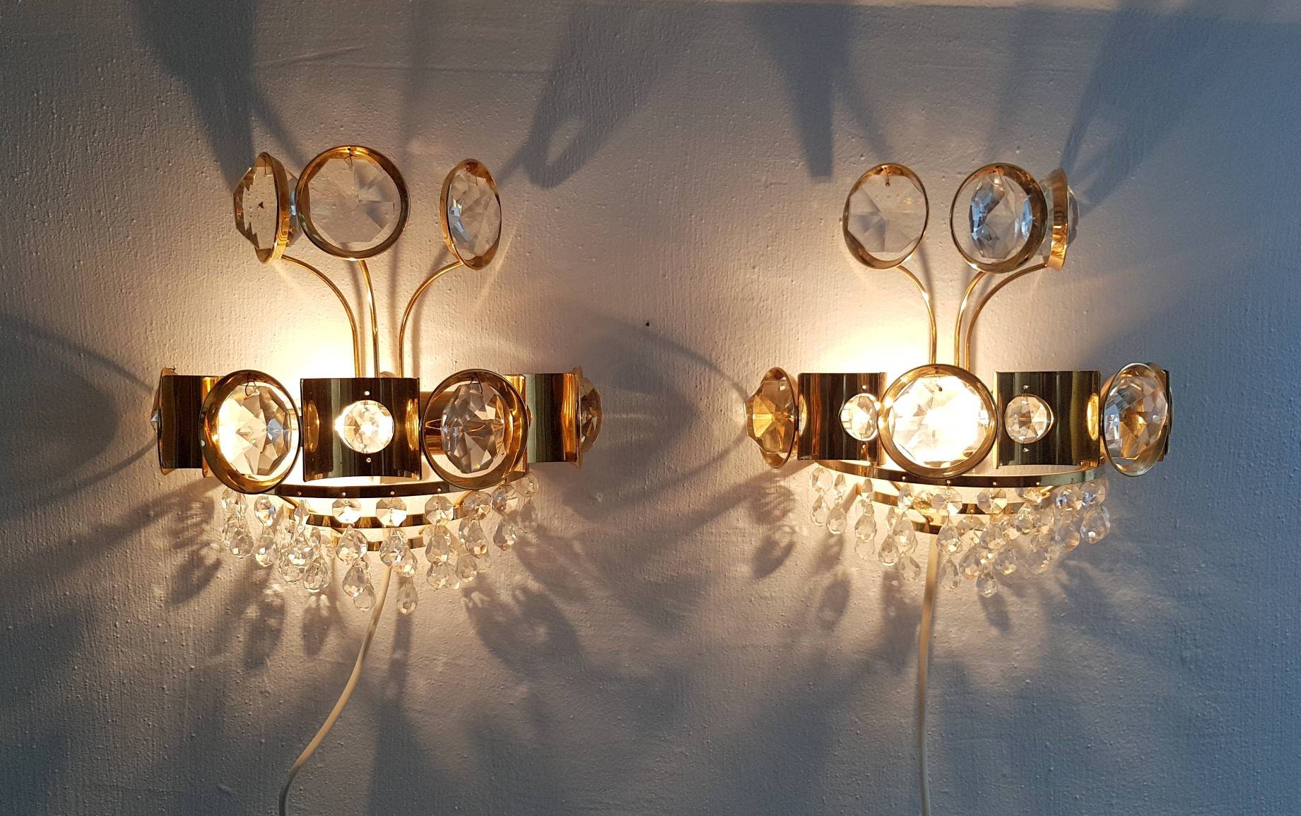 Stunning Pair of Crystal Chandelier Sconces. Hollywood