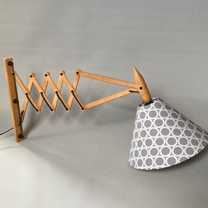 Danish classic Lyfa scissor lamp.  Midcentury design. Extendable swing arm wall lamp.