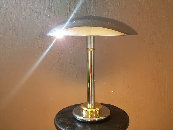Large Chrome Desk Lamp Art Deco Inspired 1980s High Tech Tablelamp